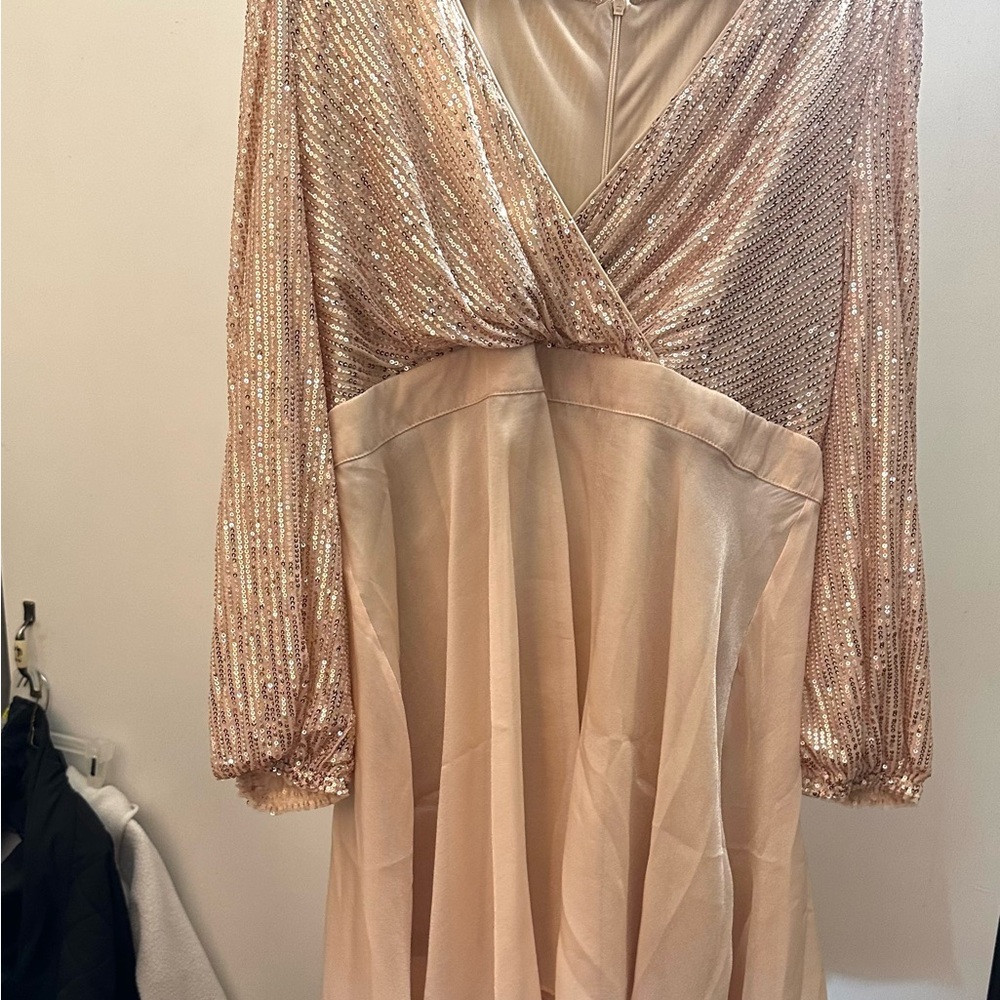 D&M Women’s Sequence Sexy Sparkly Deep V Neck Long Sleeve Club Cocktail Dress
